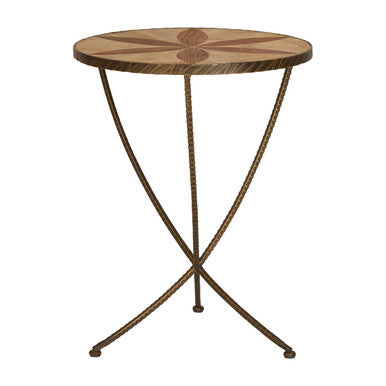 Orsina Elmo Large Side Table | Brown Elm Wood & Antique Brass Iron
