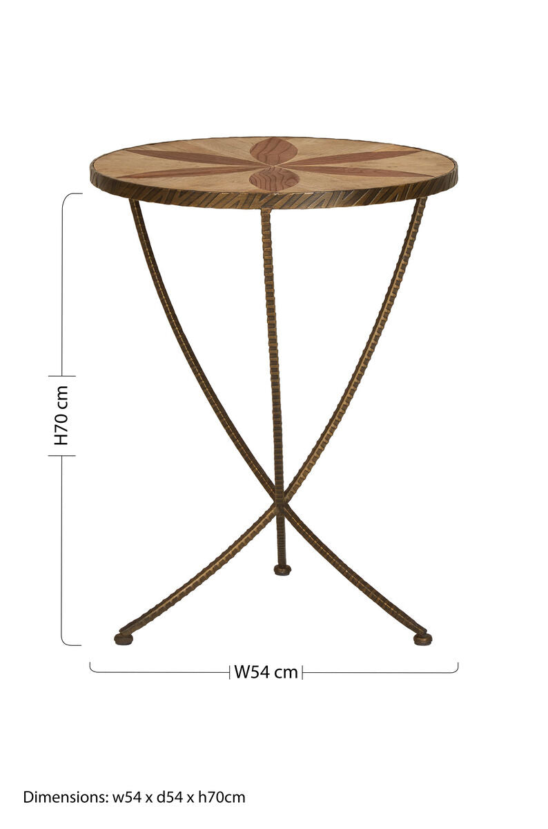 Orsina Elmo Large Side Table | Brown Elm Wood & Antique Brass Iron