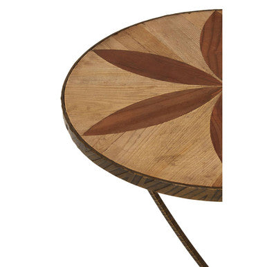 Orsina Elmo Large Side Table | Brown Elm Wood & Antique Brass Iron