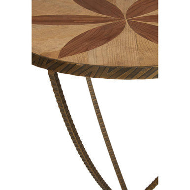 Orsina Elmo Large Side Table | Brown Elm Wood & Antique Brass Iron