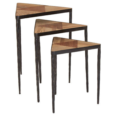 Orsina Elmo Triangular Nesting Tables – Set of 3 Elm Wood & Iron