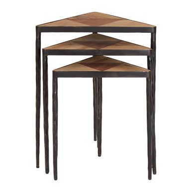 Orsina Elmo Triangular Nesting Tables – Set of 3 Elm Wood & Iron