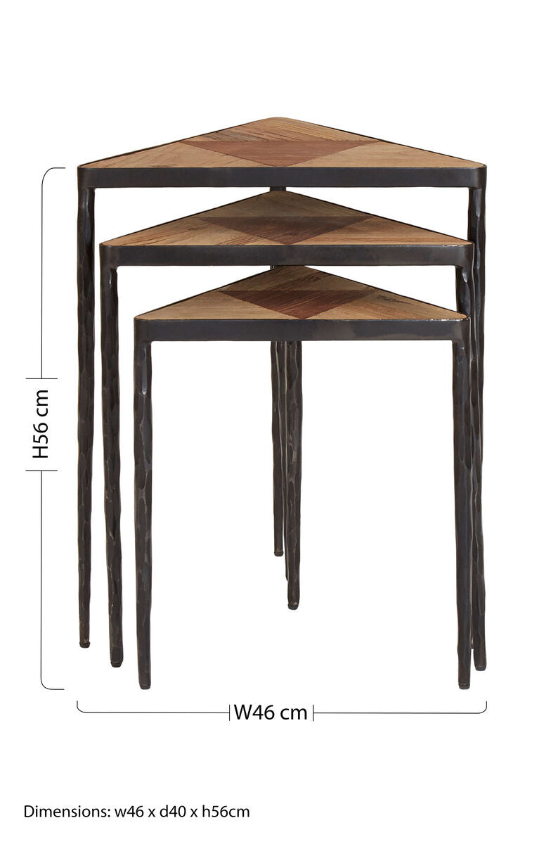 Orsina Elmo Triangular Nesting Tables – Set of 3 Elm Wood & Iron