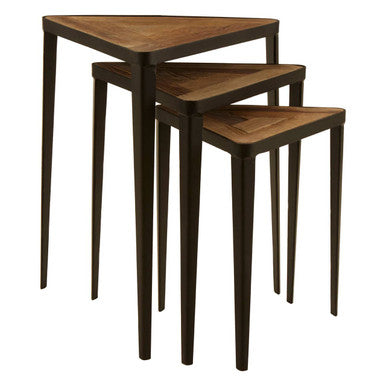 Orsina Elmo Set of 3 Triangular Nesting Tables | Elm Wood & Iron