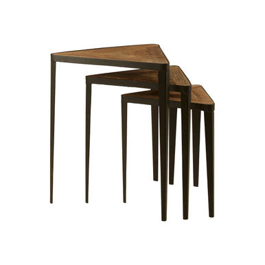 Orsina Elmo Set of 3 Triangular Nesting Tables | Elm Wood & Iron
