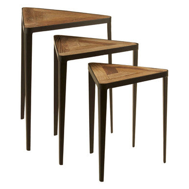 Orsina Elmo Set of 3 Triangular Nesting Tables | Elm Wood & Iron