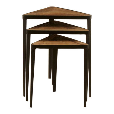 Orsina Elmo Set of 3 Triangular Nesting Tables | Elm Wood & Iron