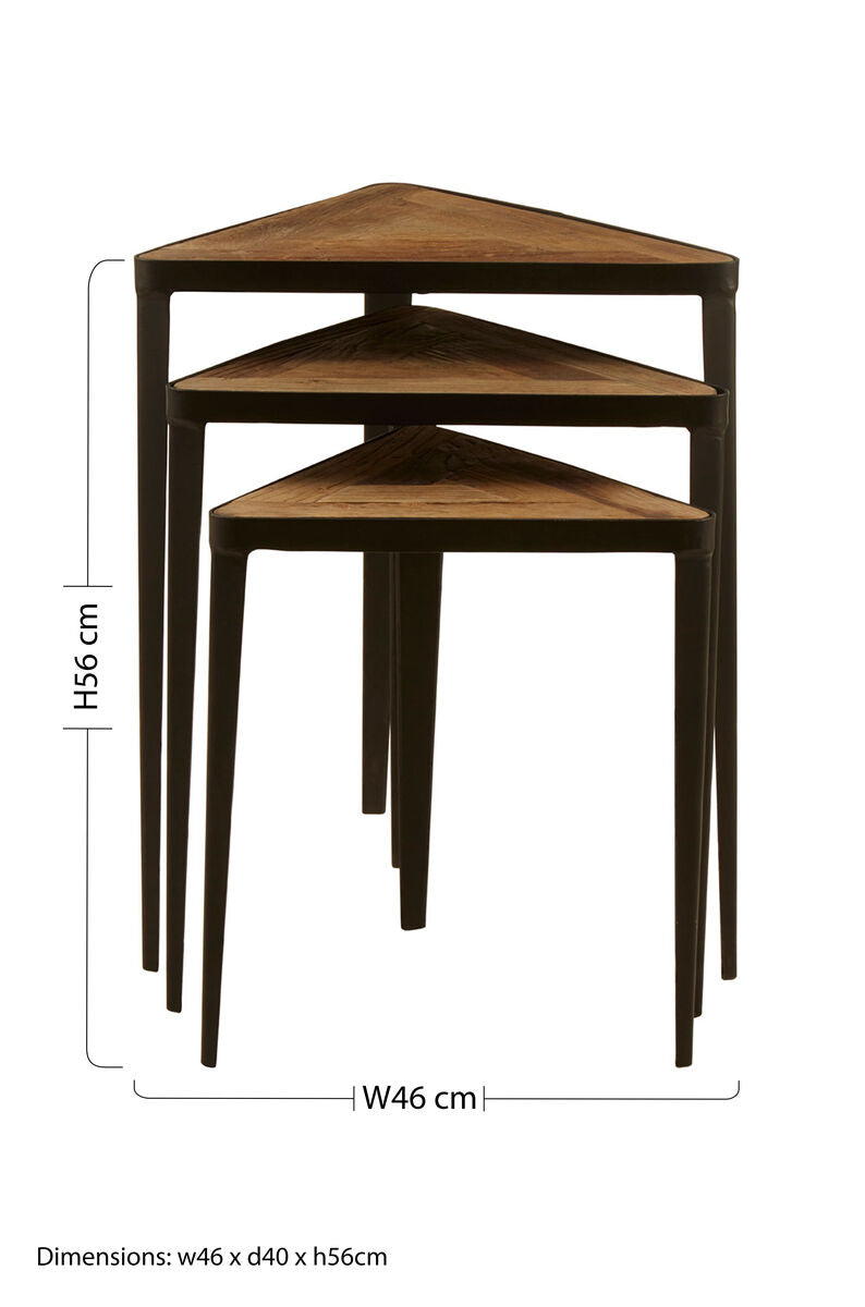 Orsina Elmo Set of 3 Triangular Nesting Tables | Elm Wood & Iron