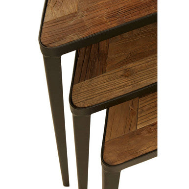 Orsina Elmo Set of 3 Triangular Nesting Tables | Elm Wood & Iron