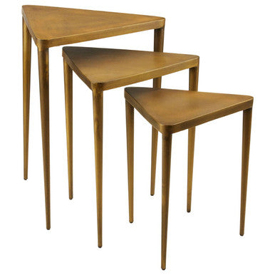 Orsina Gold Triangular Nesting Tables – Set of 3 Concrete & Iron Side Tables