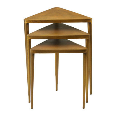 Orsina Gold Triangular Nesting Tables – Set of 3 Concrete & Iron Side Tables
