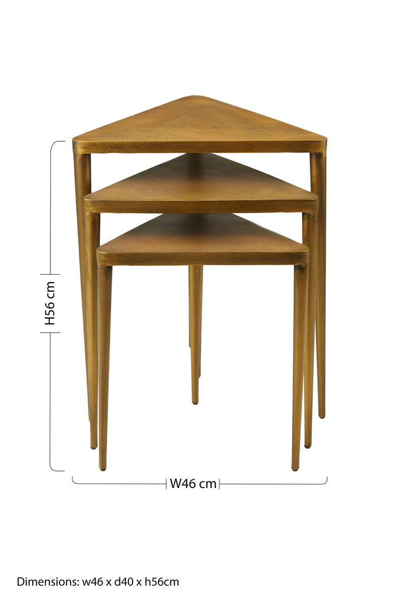 Orsina Gold Triangular Nesting Tables – Set of 3 Concrete & Iron Side Tables