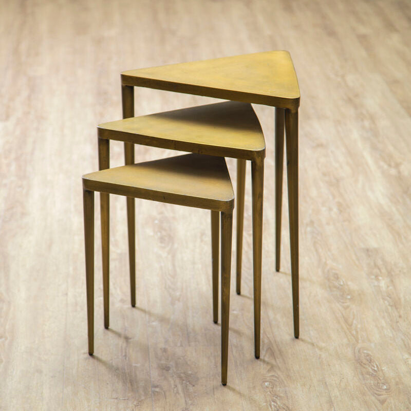 Orsina Gold Triangular Nesting Tables – Set of 3 Concrete & Iron Side Tables