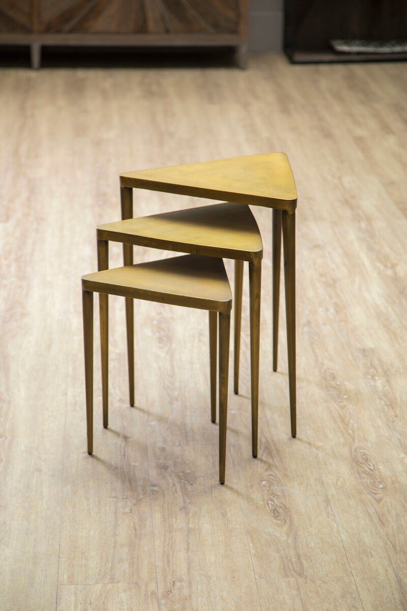 Orsina Gold Triangular Nesting Tables – Set of 3 Concrete & Iron Side Tables