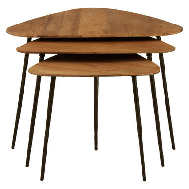 Orsina Elmo Nest of 3 Triangular Elm Wood and Iron Nesting Tables