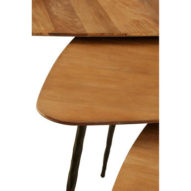 Orsina Elmo Nest of 3 Triangular Elm Wood and Iron Nesting Tables