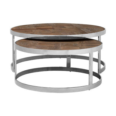 Orsina Brown Elm Wood Nesting Tables - Parquet Top Nest of 2