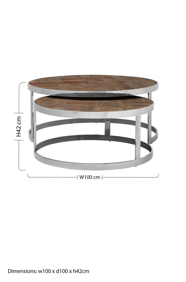 Orsina Brown Elm Wood Nesting Tables - Parquet Top Nest of 2