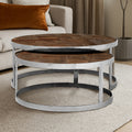 Orsina Brown Elm Wood Nesting Tables - Parquet Top Nest of 2