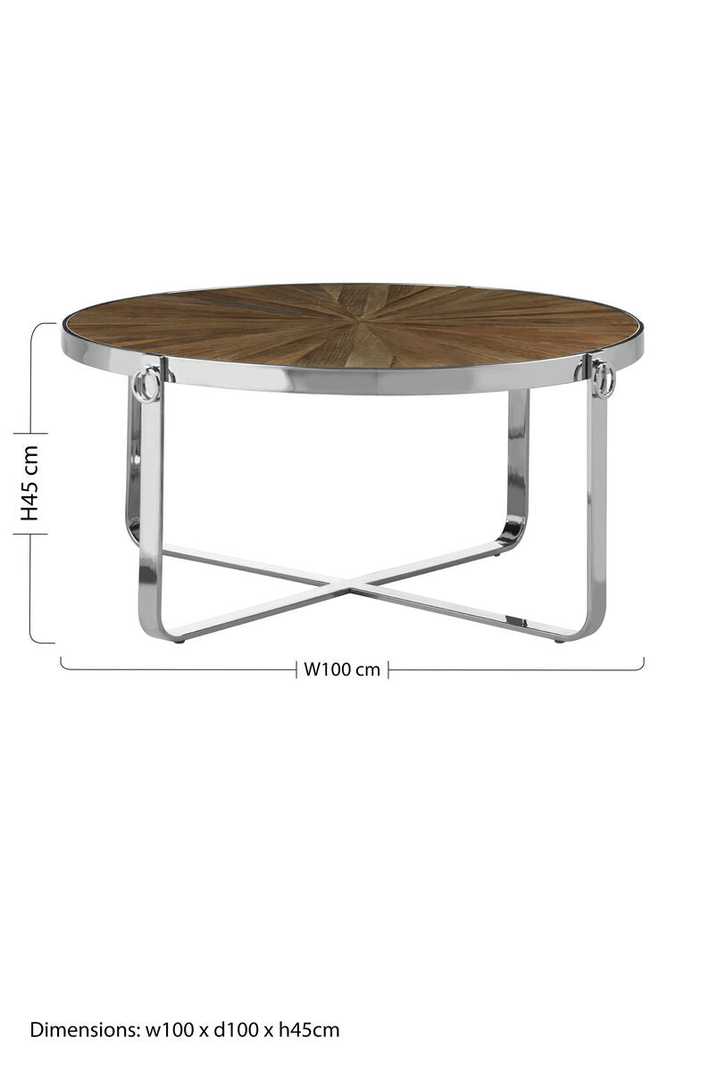 Orsina Mitra Coffee Table – Natural Elm Wood and Stainless Steel
