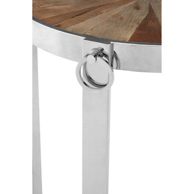 Orsina Mitra Elm Wood Side Table with Silver Stainless Steel Base