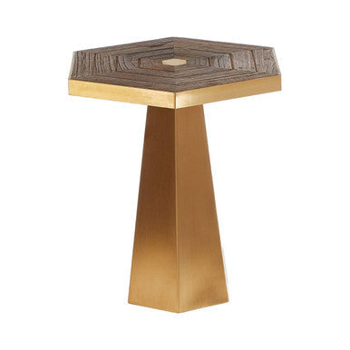 Orsina Small Hexagon End Table – Grooved Elm Wood and Gold Accent