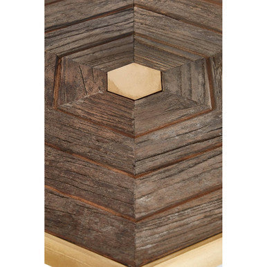 Orsina Small Hexagon End Table – Grooved Elm Wood and Gold Accent
