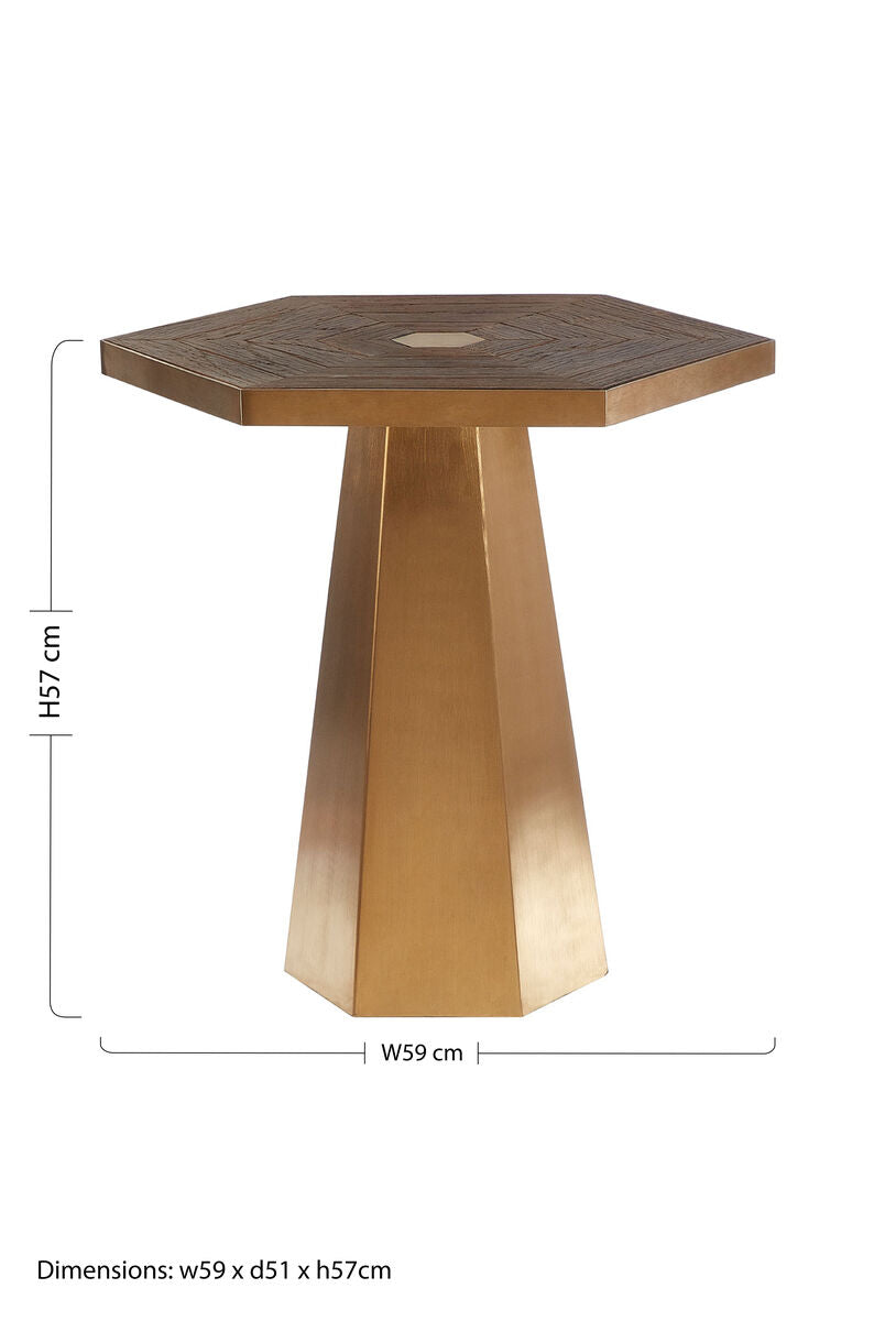 Orsina Titan Large Hexagon End Table – Grooved Elm Wood and Gold
