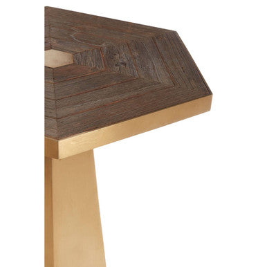 Orsina Titan Large Hexagon End Table – Grooved Elm Wood and Gold
