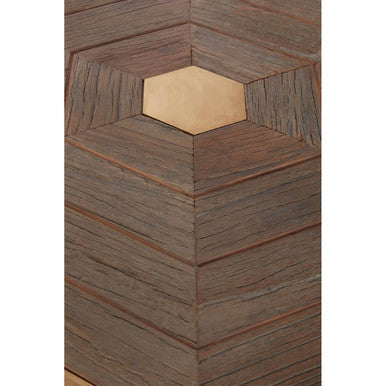 Orsina Titan Large Hexagon End Table – Grooved Elm Wood and Gold