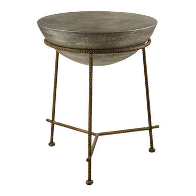 Orsina Antique Silver Concrete Bowl Side Table with Iron Base