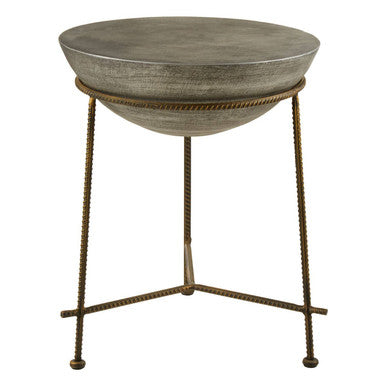 Orsina Antique Silver Concrete Bowl Side Table with Iron Base