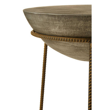 Orsina Antique Silver Concrete Bowl Side Table with Iron Base