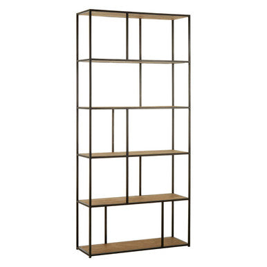 Orsina Mason 5-Tier Pinewood Shelf Unit – Industrial Black Iron Frame