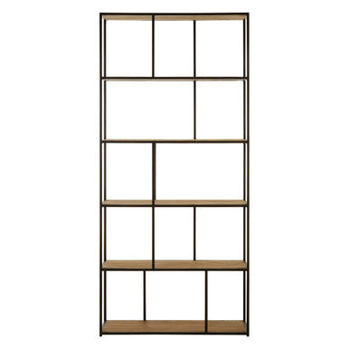 Orsina Mason 5-Tier Pinewood Shelf Unit – Industrial Black Iron Frame