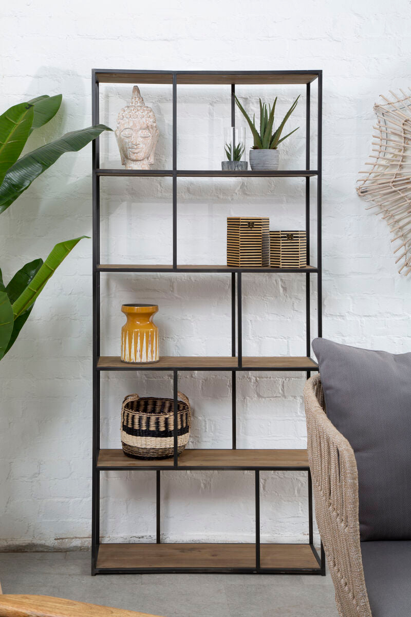Orsina Mason 5-Tier Pinewood Shelf Unit – Industrial Black Iron Frame