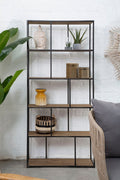 Orsina Mason 5-Tier Pinewood Shelf Unit – Industrial Black Iron Frame