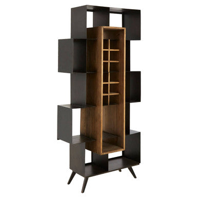 Orsina Mason Industrial Black Iron and Pinewood Shelf Unit with Wine Storage