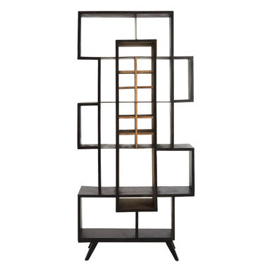 Orsina Mason Industrial Black Iron and Pinewood Shelf Unit with Wine Storage