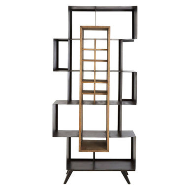 Orsina Mason Industrial Black Iron and Pinewood Shelf Unit with Wine Storage