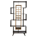 Orsina Mason Industrial Black Iron and Pinewood Shelf Unit with Wine Storage
