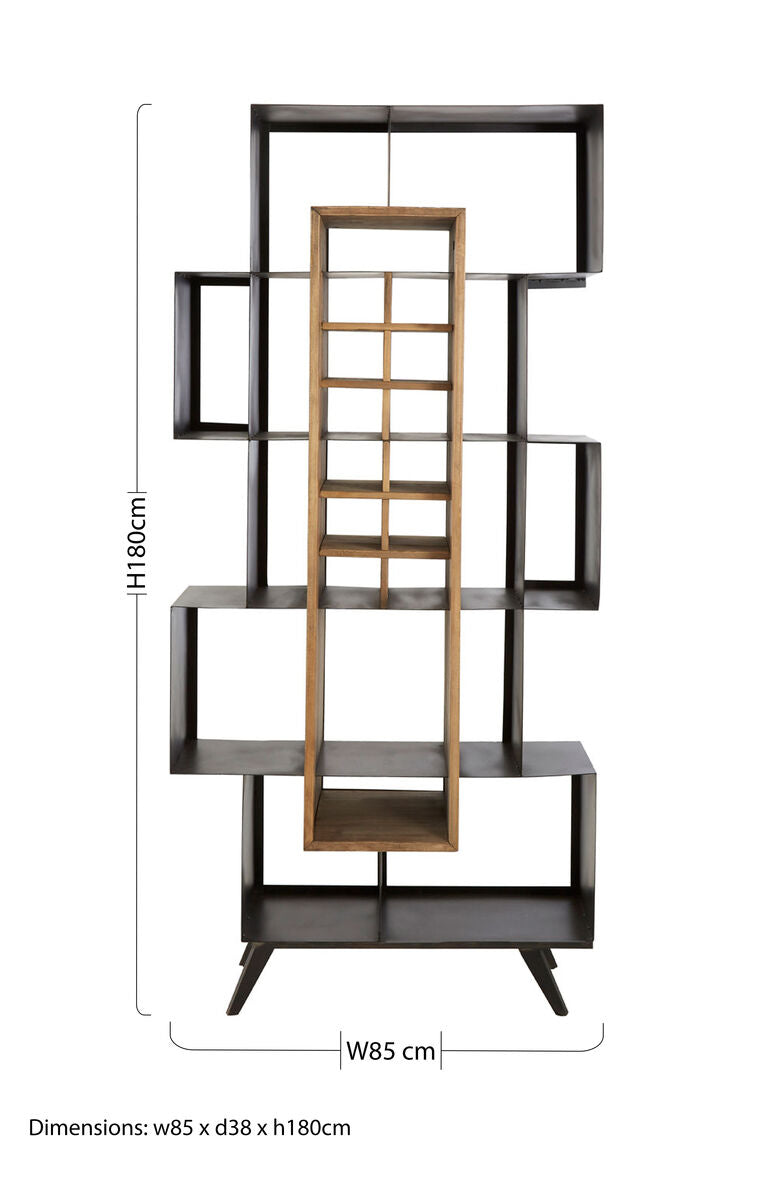 Orsina Mason Industrial Black Iron and Pinewood Shelf Unit with Wine Storage