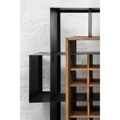Orsina Mason Industrial Black Iron and Pinewood Shelf Unit with Wine Storage