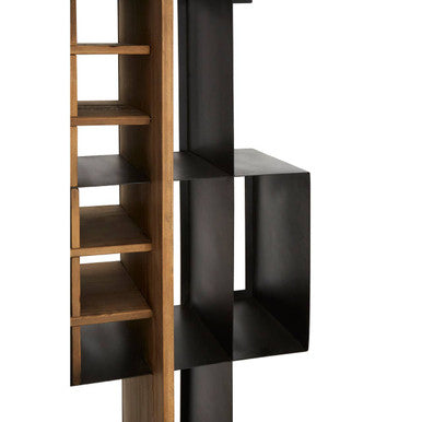 Orsina Mason Industrial Black Iron and Pinewood Shelf Unit with Wine Storage