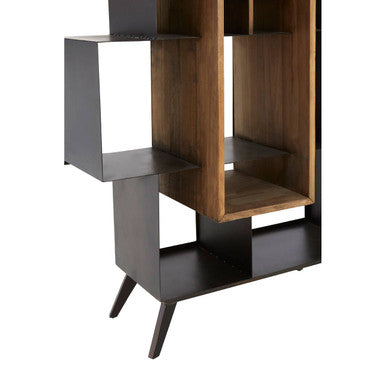 Orsina Mason Industrial Black Iron and Pinewood Shelf Unit with Wine Storage