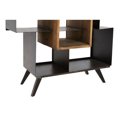 Orsina Mason Industrial Black Iron and Pinewood Shelf Unit with Wine Storage