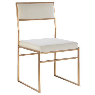 Orsina Mian Milky White Velvet Dining Chair | Brushed Gold Steel Frame