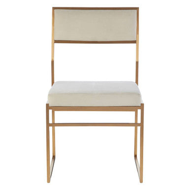 Orsina Mian Milky White Velvet Dining Chair | Brushed Gold Steel Frame