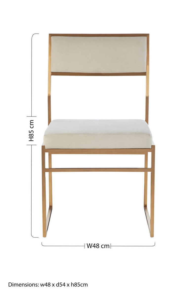 Orsina Mian Milky White Velvet Dining Chair | Brushed Gold Steel Frame