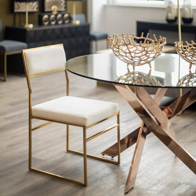 Orsina Mian Milky White Velvet Dining Chair | Brushed Gold Steel Frame